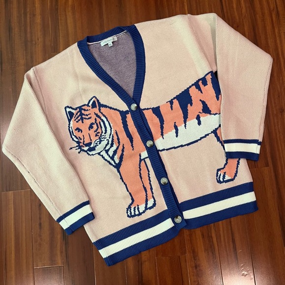 Miss Sparkling Sweaters - Tiger Graphic Cardigan Sweater Animal Miss Sparkling Knit Long Sleeve New XL